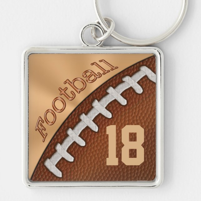Personligfotboll Keychains NUMRERAR eller Fyrkantig Silverfärgad Nyckelring (Framsidan)