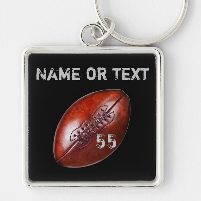Personligfotboll Keychains, vintageGrunge Fyrkantig Silverfärgad Nyckelring (Framsidan)