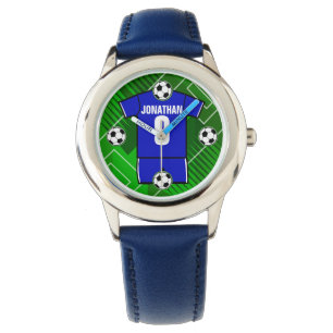 PersonligfotbollJersey blått med vit Armbandsur