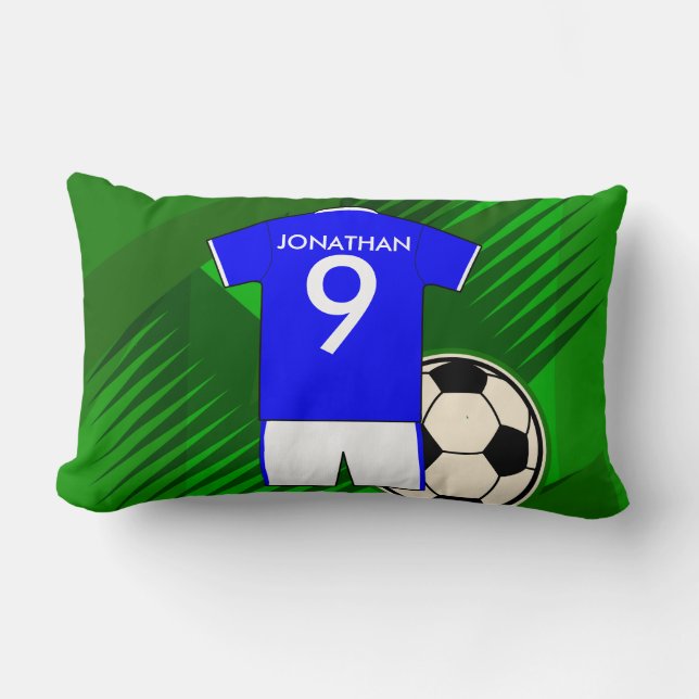 PersonligfotbollJersey blått och vit Lumbarkudde (Framsida)