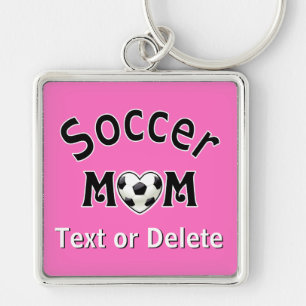 Personligfotbollmamma Keychain dina färger, text Fyrkantig Silverfärgad Nyckelring