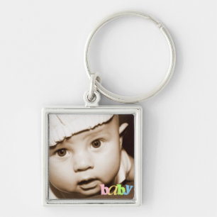 Personligfoto Keychain "baby" i regnbåge Fyrkantig Silverfärgad Nyckelring