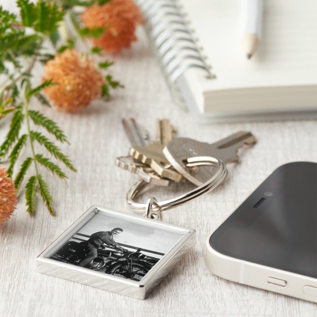 Personligfoto Keychains Fyrkantig Silverfärgad Nyckelring (Sidan)