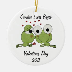 Personliggrodan kysser valentinprydnaden julgransprydnad keramik