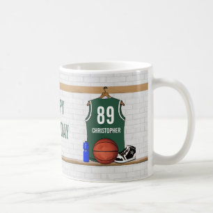 Personliggrönt- och vitbasket Jersey Kaffemugg