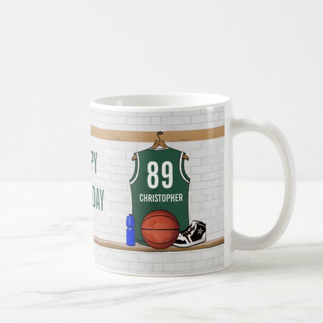 Personliggrönt- och vitbasket Jersey Kaffemugg (Höger)
