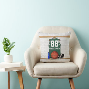 Personliggrönt- och vitbasket Jersey Kudde