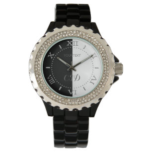 Personlighalvasvart & halv vitrandvisartavla armbandsur