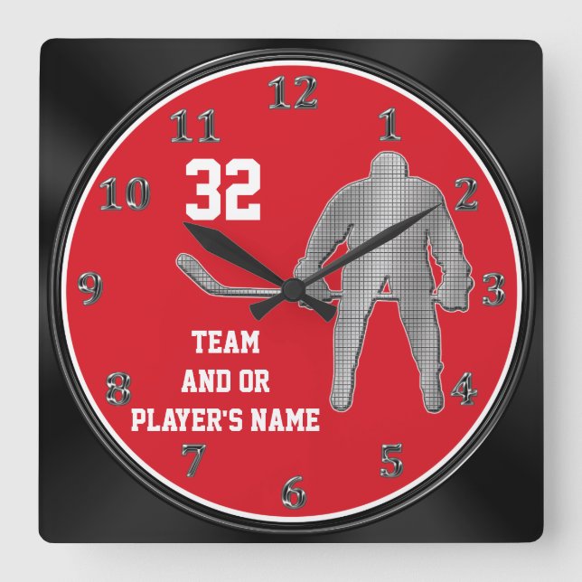 Personlighockeylaggåvor DIN TEXT, FÄRGER Fyrkantig Klocka (Framsida)