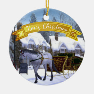 Personligjul häst och Sleigh Julgransprydnad Keramik