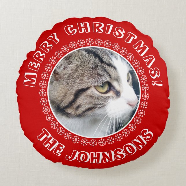 Personligjulfotoet avbildar design rund kudde (Framsidan)