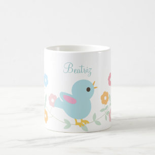 PersonligKawaii fågel och blommor Kaffemugg
