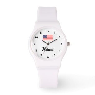 Personligklocka med namn och amerikanska flaggan armbandsur