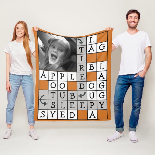 Personligkorsord med beställnings- text och fotoet fleecefilt (På plats)