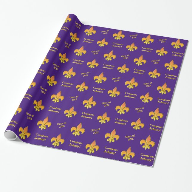 Personliglilagult Fleur de Lis Presentpapper (Utrullad)