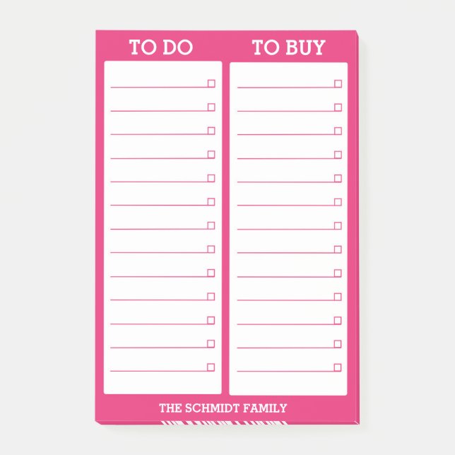 Personliglista som ska göras, köp - shock rosa post-it block (Framsida)