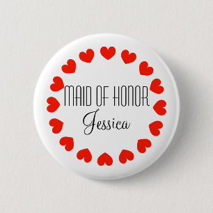 Personligmaid of honor knäppas med röda hjärtor knapp