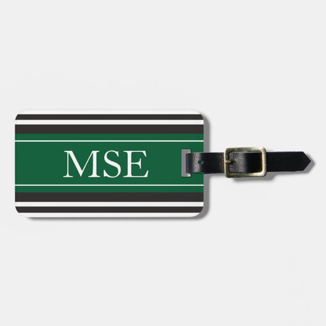 PersonligMonogrammörk - gröna svartrandar Bagagebricka (Horisontell Framsida)