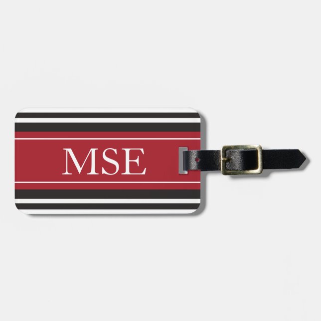 PersonligMonogrammörk - röda svartrandar Bagagebricka (Horisontell Framsida)