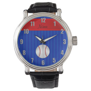 Personlignamnblått görar randig baseball armbandsur