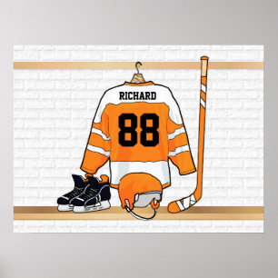 Personligorange- och vitishockey Jersey Poster