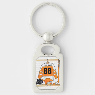 Personligorange- och vitishockey Jersey Rektangulärt Silverfärgad Nyckelring
