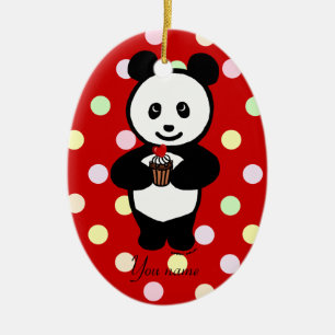 PersonligPandatecknad och polka dots Julgransprydnad Keramik