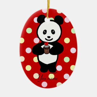 PersonligPandatecknad och polka dots Julgransprydnad Keramik