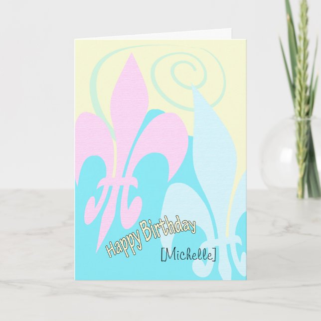 PersonligPastell Fleur de Lis Konst födelsedag Kort (Framsida)