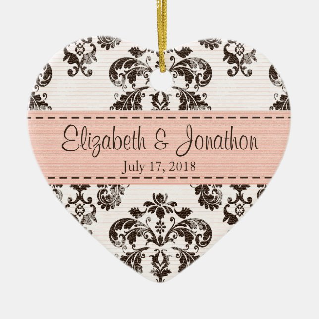 Personligrosor och damastast bröllop för julgransprydnad keramik (Framsidan)