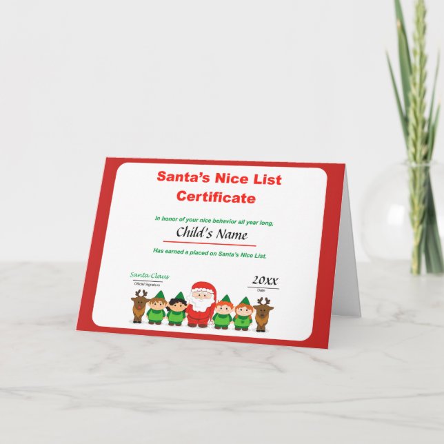 PersonligSantas Nice listar certifikat Helgkort (Framsida)