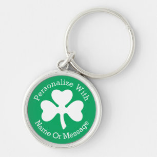 PERSONLIGShamrockst patricks day Rund Silverfärgad Nyckelring
