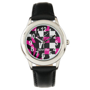 Personligshock rosa, svartvit abstrakt armbandsur