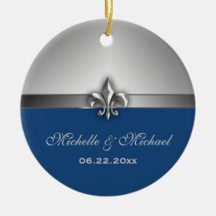 Personligsilverblått Fleur de Lis Julgransprydnad Keramik