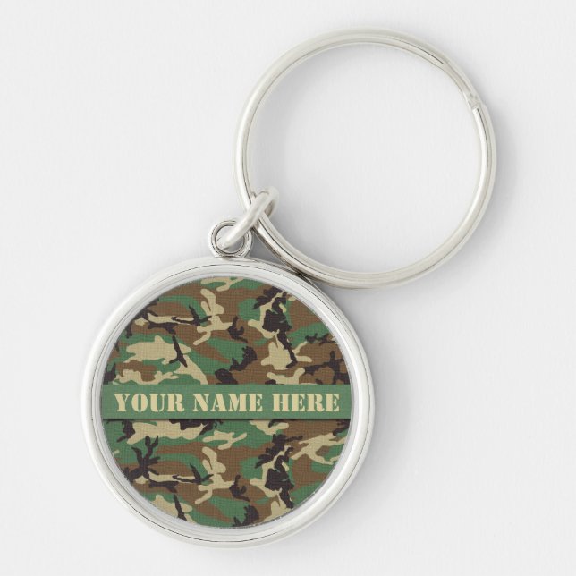 PersonligskogsmarkCamo cirkulär Keychain Rund Silverfärgad Nyckelring (Framsidan)