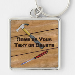 Personligsnickaregåvor, Woodworkers Keychain Fyrkantig Silverfärgad Nyckelring