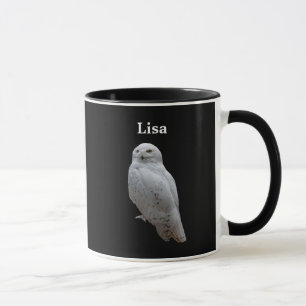 Personligsnöuggla på svart mugg