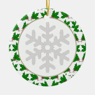 PersonligSnowflake och järnekprydnad Julgransprydnad Keramik