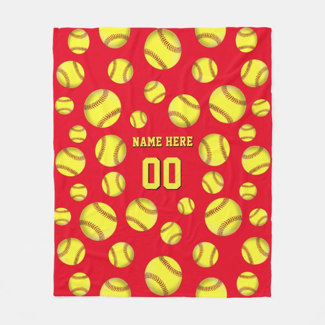 Personligsoftballfilten, namn, numrerar, färgar fleecefilt (Framsidan)