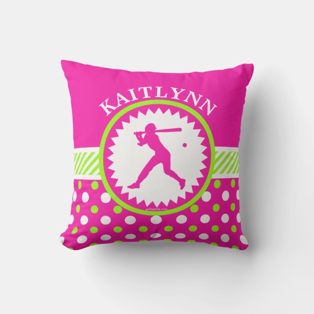 Personligsoftballrosor - grön polka dots kudde (Framsida)