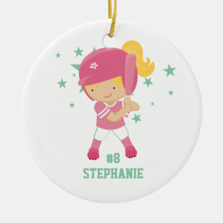 Personligsoftballspelare och stjärnaprydnad julgransprydnad keramik