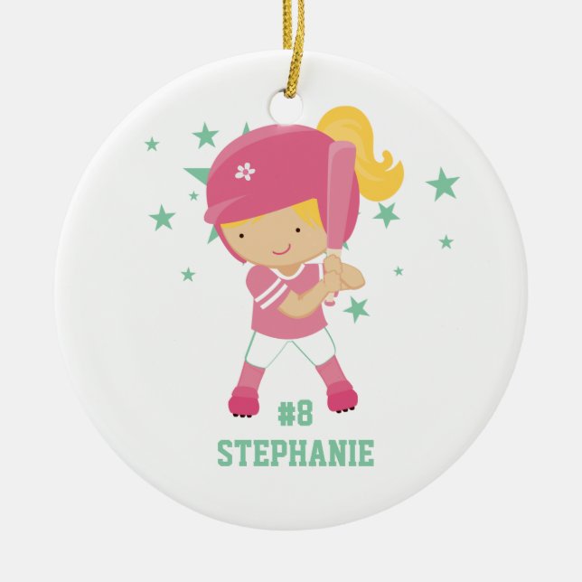 Personligsoftballspelare och stjärnaprydnad julgransprydnad keramik (Framsidan)