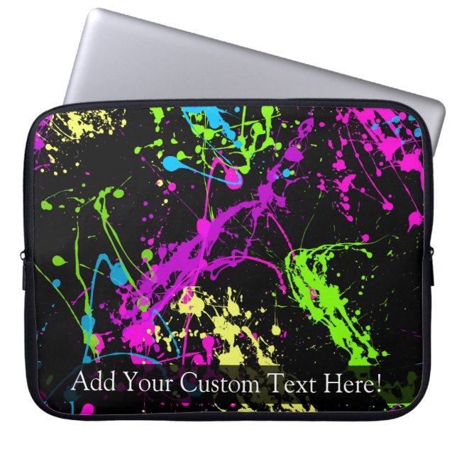 Personligsvart/neonSplatter Laptop Sleeve (Framsidan)