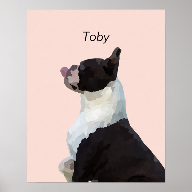 Personligt akvarell Boston Terrier hundaffisch Poster (Framsidan)