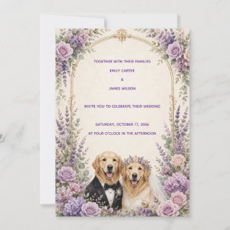 Personligt anpassad lila Golden Retriever bröllops Inbjudningar