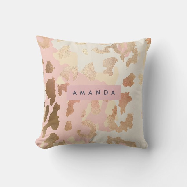 Personligt anpassad rosa och guld leopardtryck kudde (Framsida)