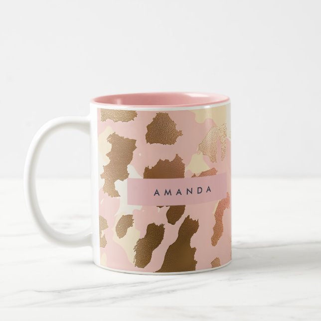 Personligt anpassad rosa och guld leopardtryck Två-Tonad mugg (Vänster)