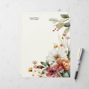 Personligt anpassade Burgundy Teal Vita Blommor Brevhuvud