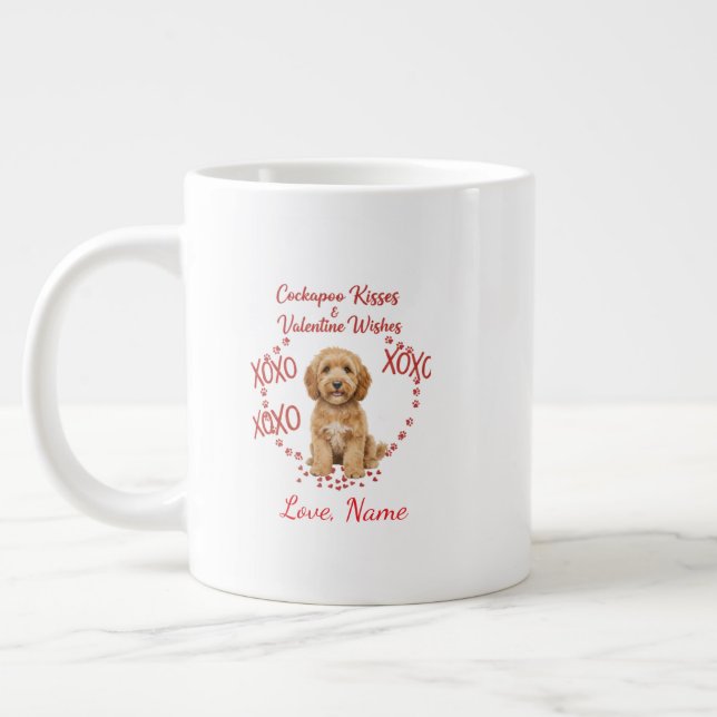 Personligt anpassade Cockapoo Pussar och Valentins Jumbo Mugg (Vänster)