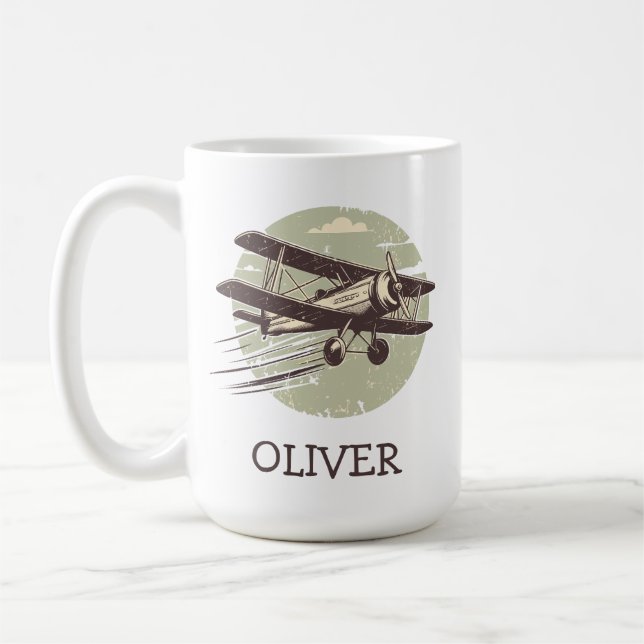 Personligt anpassat vintage dubbeldäckare kaffemugg (Vänster)